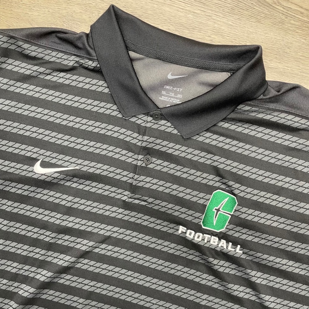 Nike Polo Shirt Mens XXL Black Gray Graphic Football Dri-Fit Short Sleeve